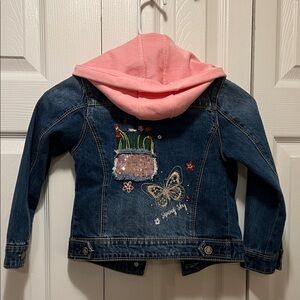Kids Denim Jacket with Pink Hood